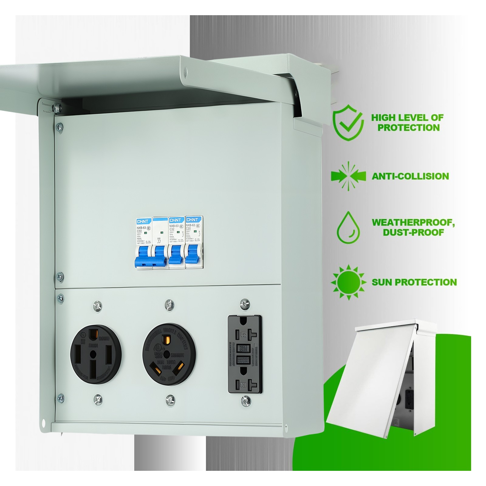 RV Electrical Outlet Panel with Breaker, Temporary Power Outlet 20/30/50 Amp gallery