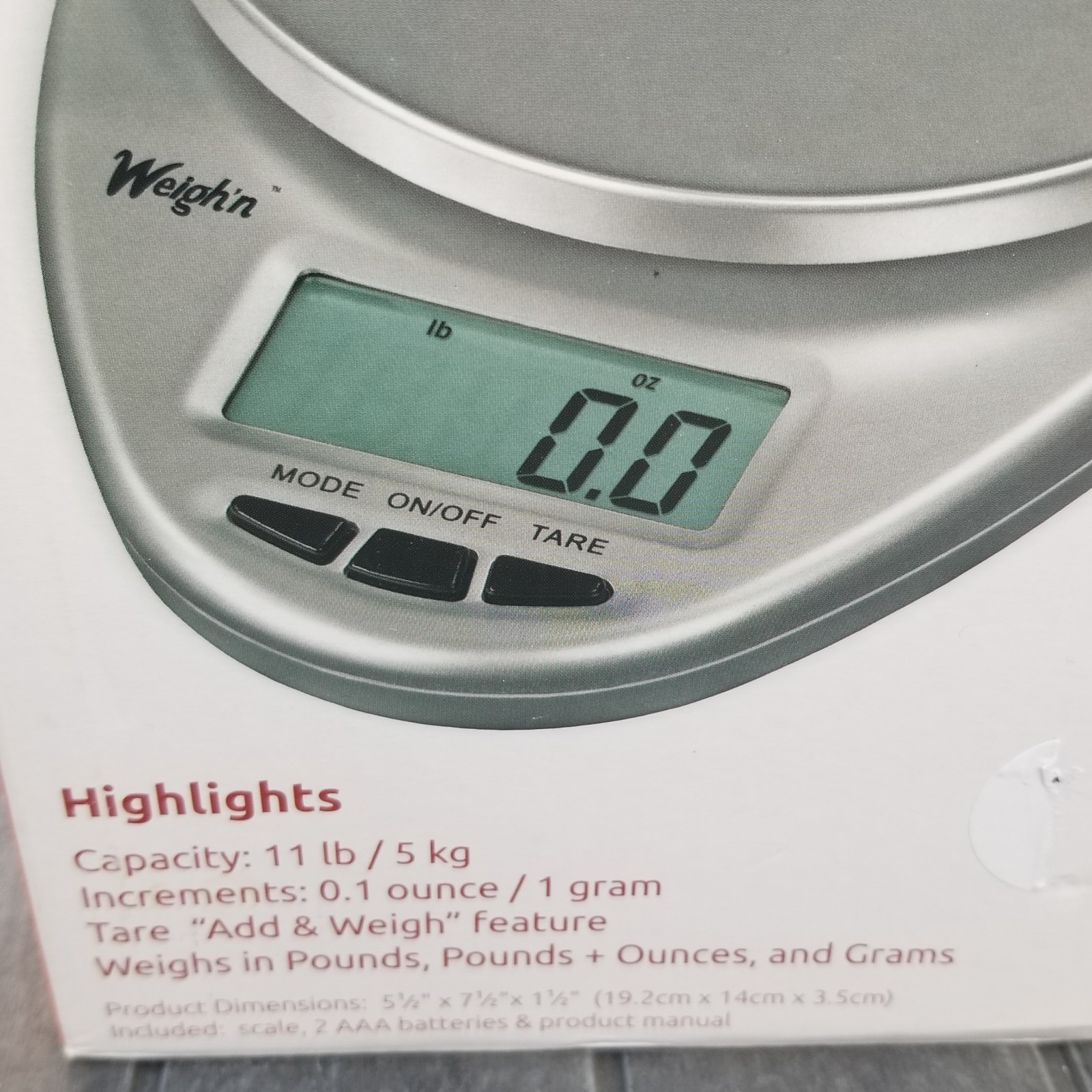 Weigh'n Digital Kitchen Scale NIB Battery Capacity 11Lbs/5Kg Pounds Ounces Grams gallery