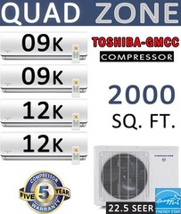 42000 BTU Quad Zone Ductless Mini Split Air Conditioner Heat Pump: 9k+9k+12k+12k