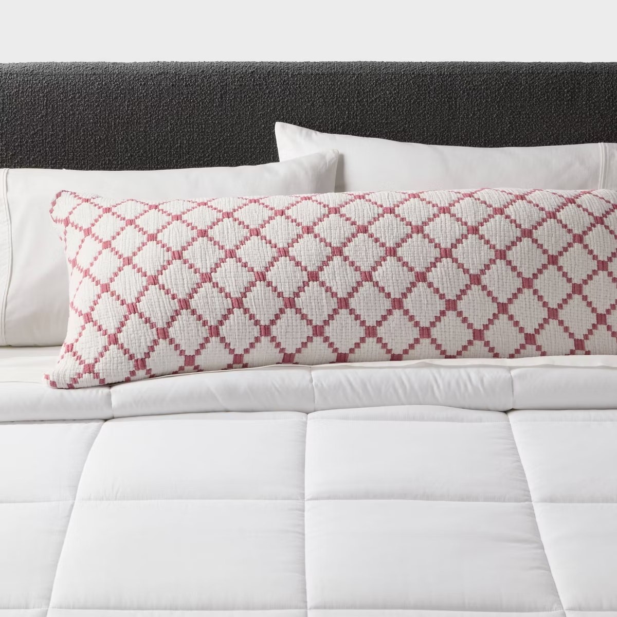 Threshold Body Pillow Cover Reversible Matelasse Red Lattice Americana NEW gallery