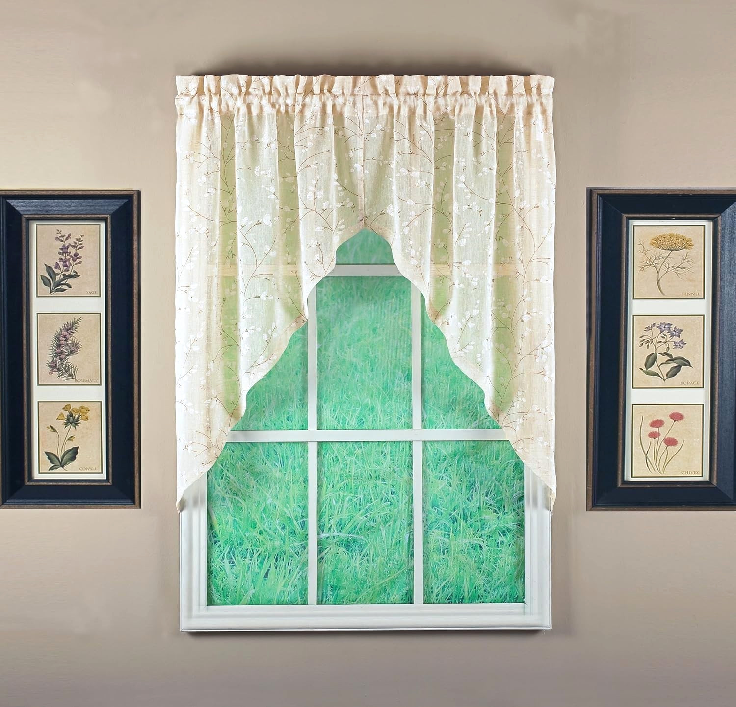 USED FOR 2 DAYS!- Today's Curtain, WILLOW Print SWAG Curtain- Faux Linen- Ivory gallery