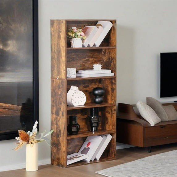 CONCETTA 5 Shelf Bookcase 53in Tall Open Bookshelf Rust FREESHIP gallery