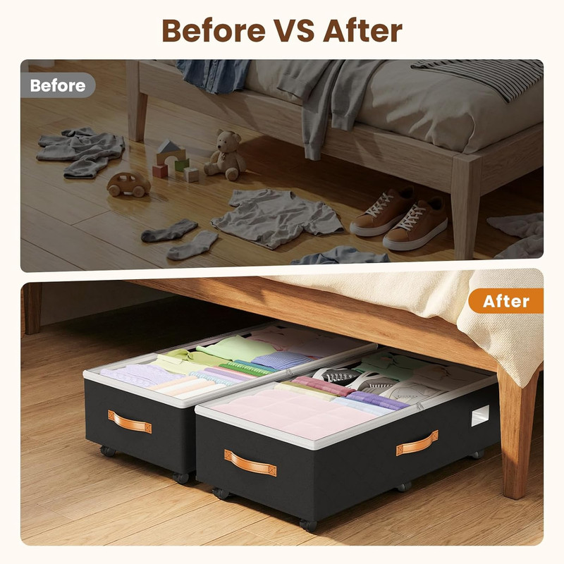 under Bed Storage with Wheels 2Pack, 80L Height Adjustable Underbed Containers w gallery