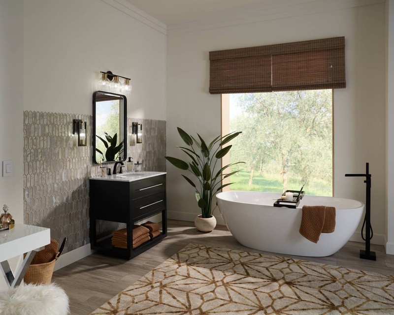 Andi Rectangular Vanity Wall Mirror Modern Beveled Gold Black Frame 24" Wide gallery
