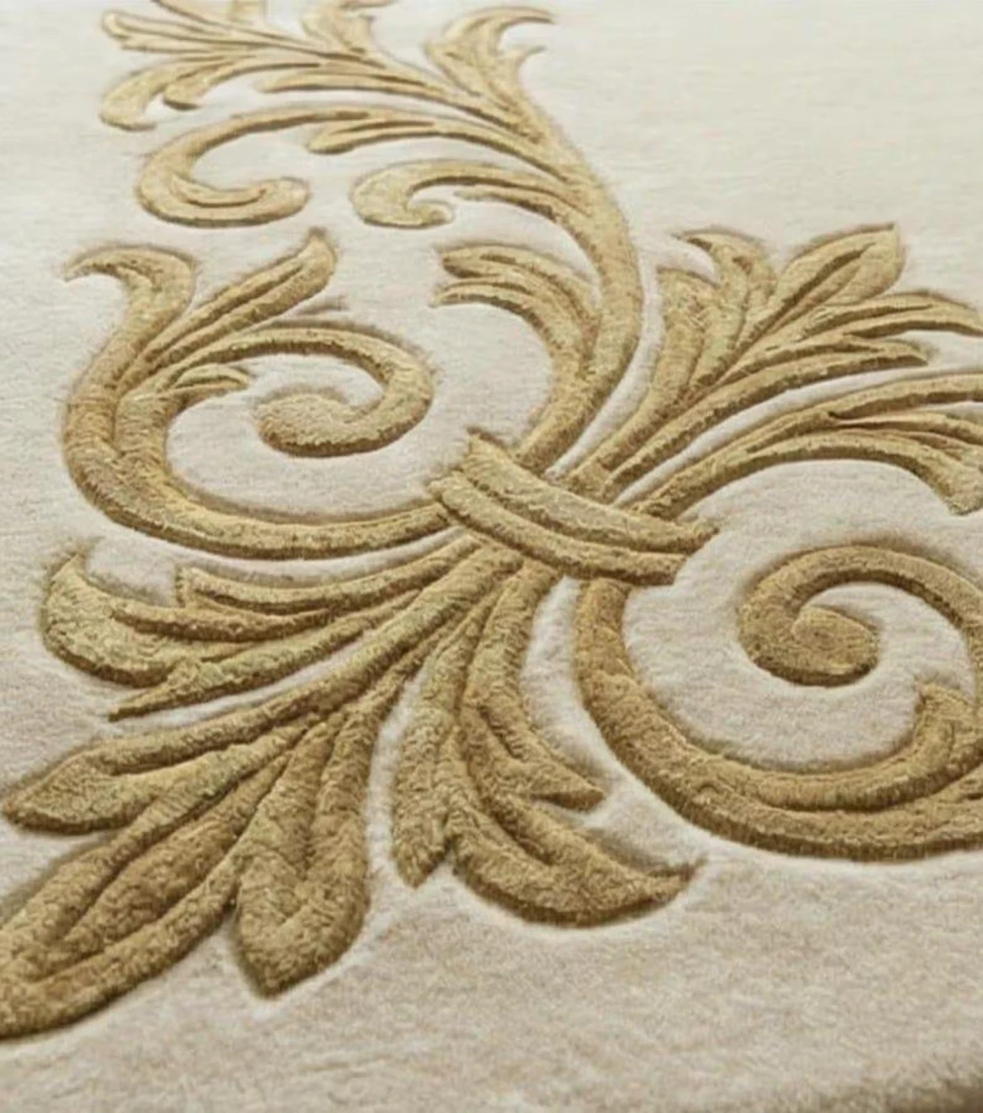 Hand Tufted Wool Area Rug Ivory Gold Floral Rug, Large Luxury Living Room Carpet gallery