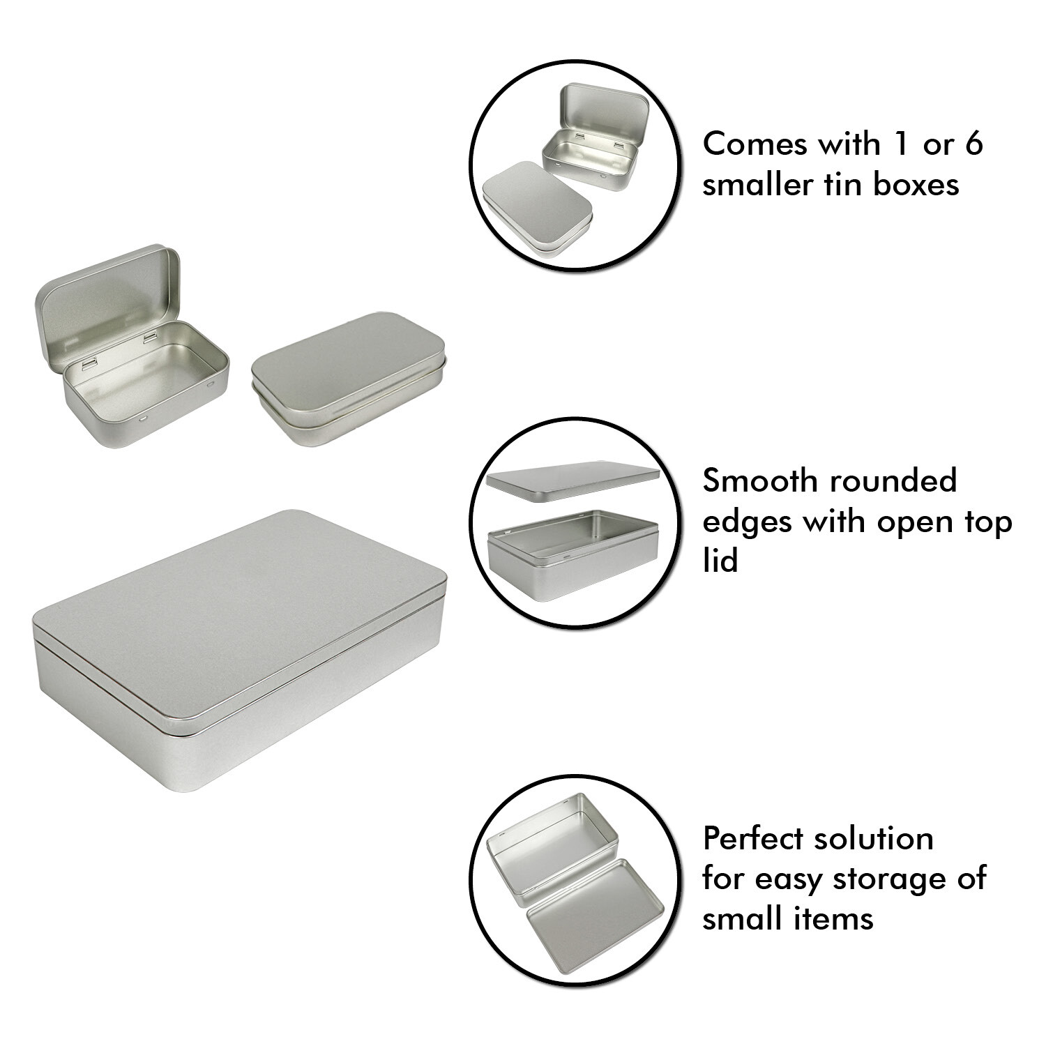 Large Silver Metal Rectangular Empty Tin Box Containers Storage Organization gallery