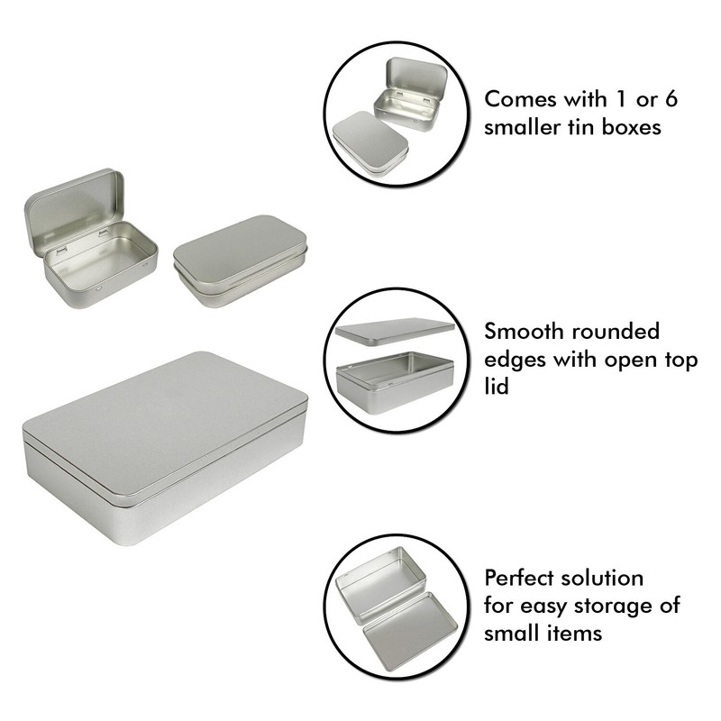 Large Silver Metal Rectangular Empty Tin Box Containers Storage Organization gallery