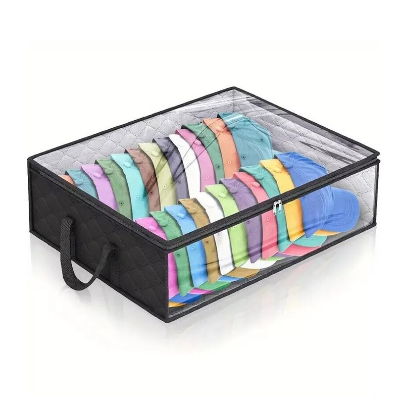 1/2PCS Hat Storage Dust Bag Baseball Hat Cap Organizer Clear Rack Zipper - Black gallery