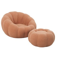 ༝Single Sofa Chair Pumpkin Shape Round Chair Accent Reading Relaxing Modern
