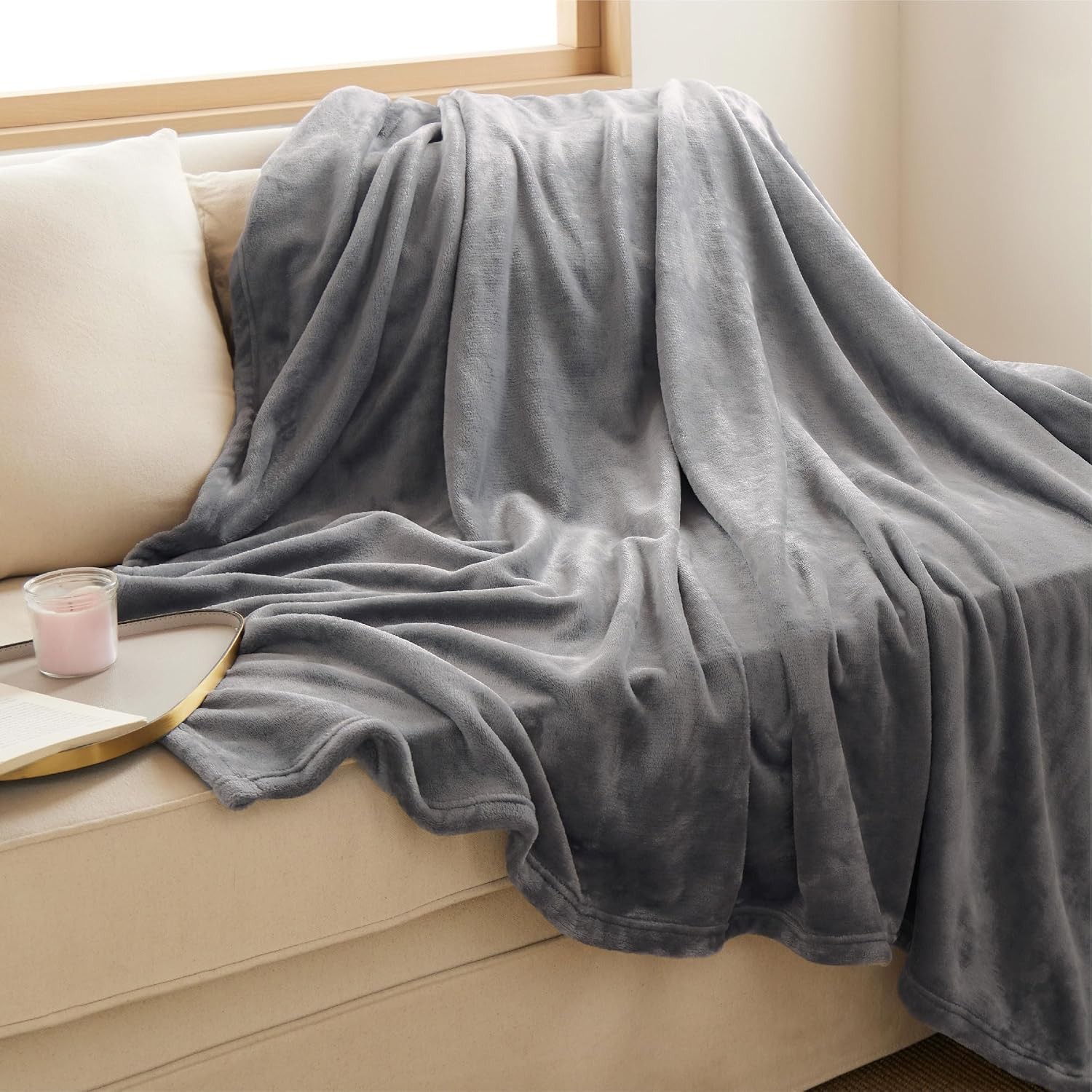 GentleSoft Fleece Throw Blanket for Couch Grey-Lightweight Plush Fuzzy Cozy Soft gallery