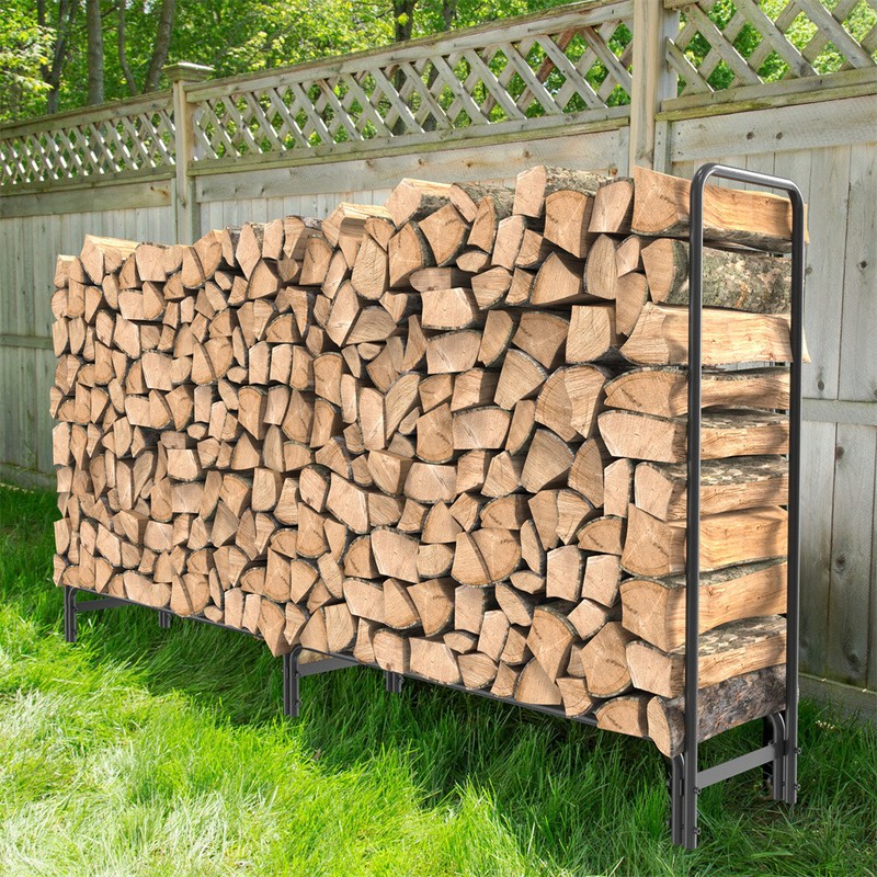 12ft/8ft Metal Firewood Rack Adjustable Outdoor Log Rack Wood Stacker for Patio gallery