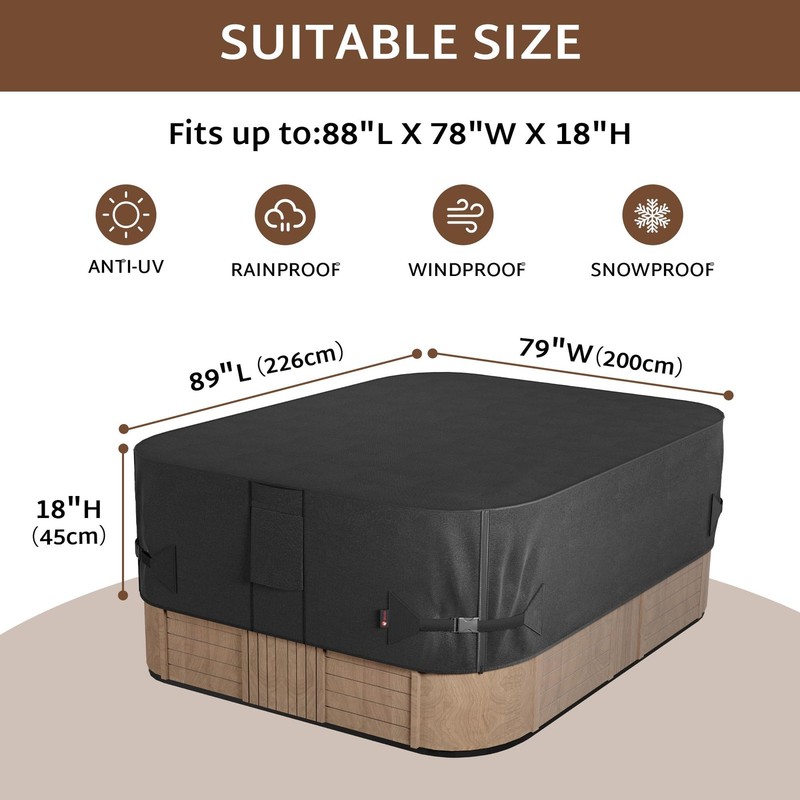 iBirdie Outdoor Waterproof Rectangular Hot Tub 89" x 79" (7'5" x 6'7"), Black gallery