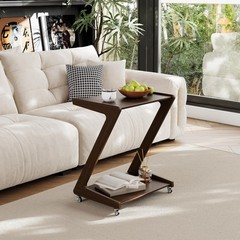 Solid Wood Rolling End Table with Lockable Wheels, Bamboo Couch Side Table Th…