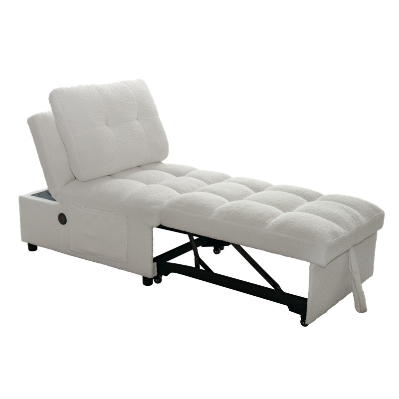 Modern Single Sleeper Sofa Bed with USB Port Armless Adjustable Backrest White gallery