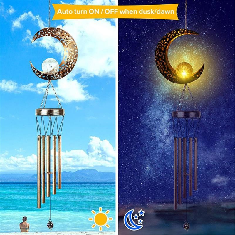 Solar LED Light Lamp Moon Wind Chimes Outdoor Home Solar Crackle Glass Ball Lamp gallery