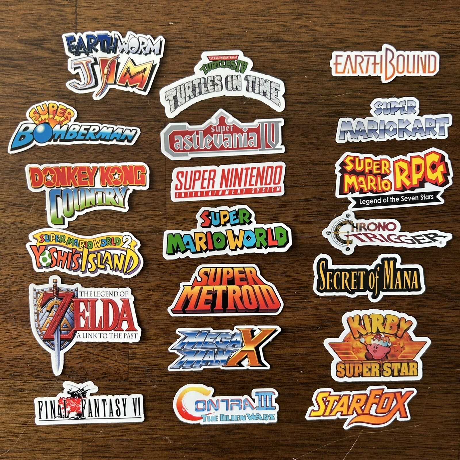 20 Super Nintendo SNES Logo Sticker Pack - White, Clear or Holographic - Vinyl gallery