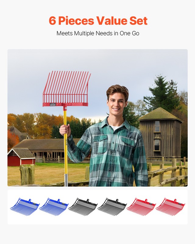 VEVOR 6Pcs Manure Fork Replacement Head 18 Tine Horse Stable Stall Mulch Heads gallery