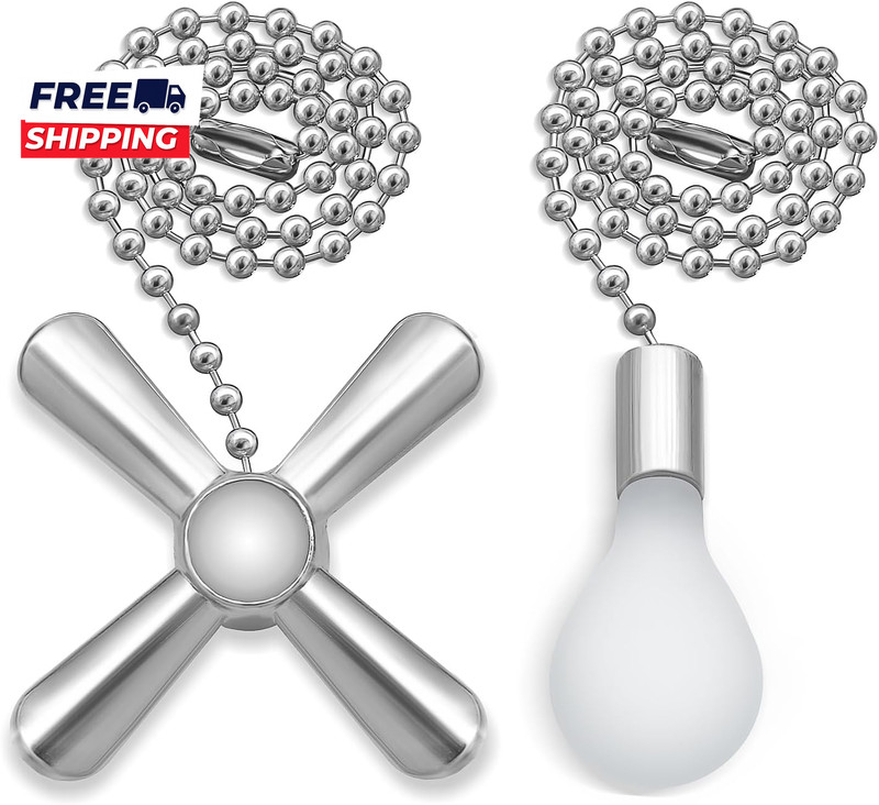 Silver Ceiling Fan Pull Chain Set, 2Pack 3Mm Diameter Beaded Fluorescent Decorat gallery