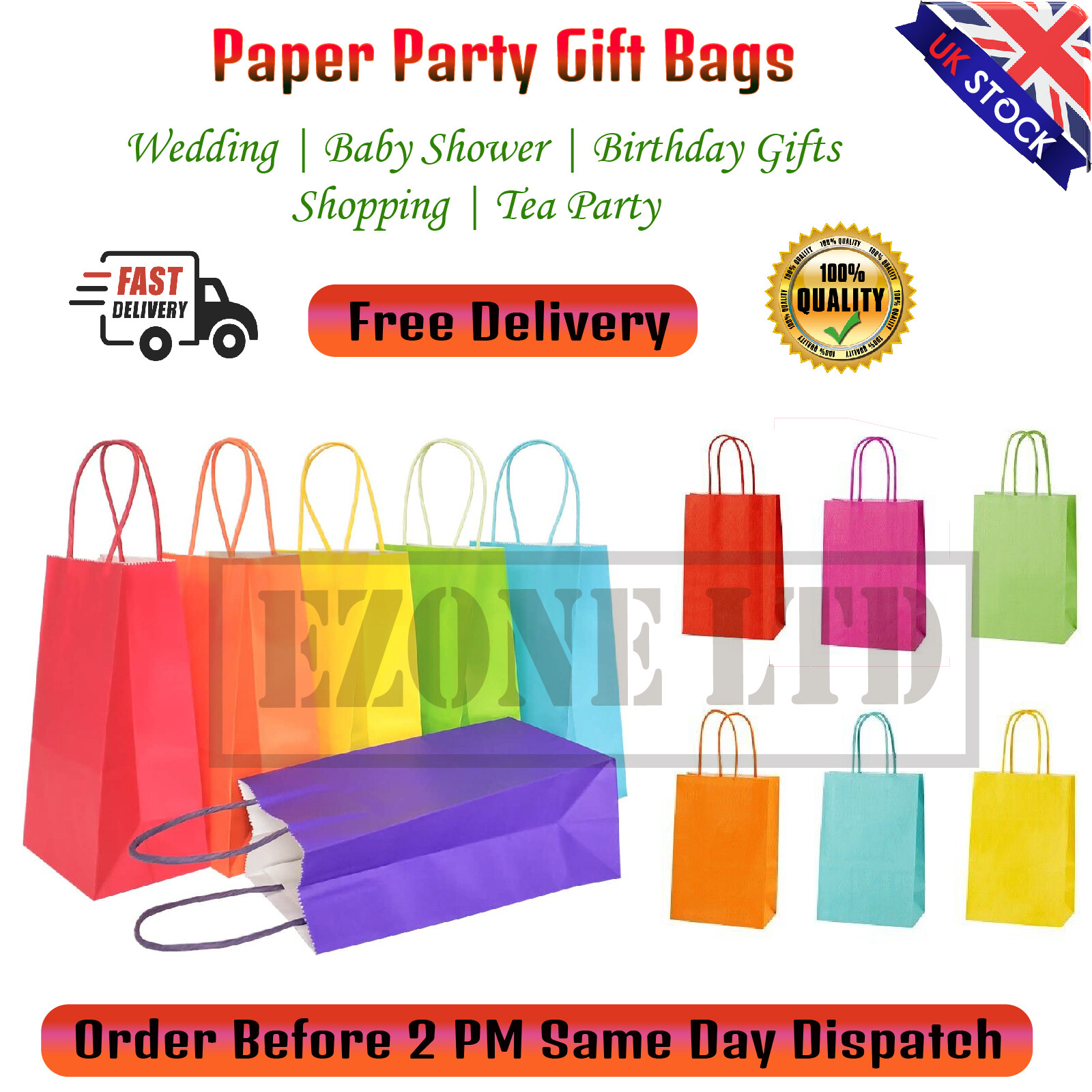 Multi-Coloured Paper Party Bags - Gift Bag With Handles -Birthday Loot Bag gallery