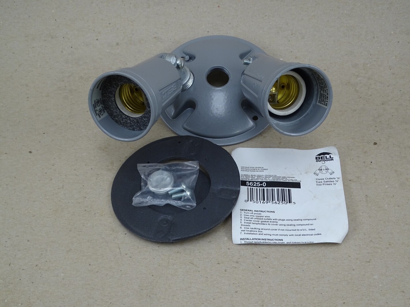 Hubbell Bell Outdoor 4" Combination Cover w/ 2 Lampholders Gray, 5625-0 gallery