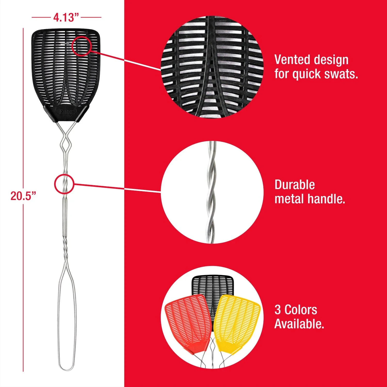 (3 pack)Enoz Fly Swatter, Wire Handled Plastic Fly Swatter, Assorted Colors,2 ct gallery