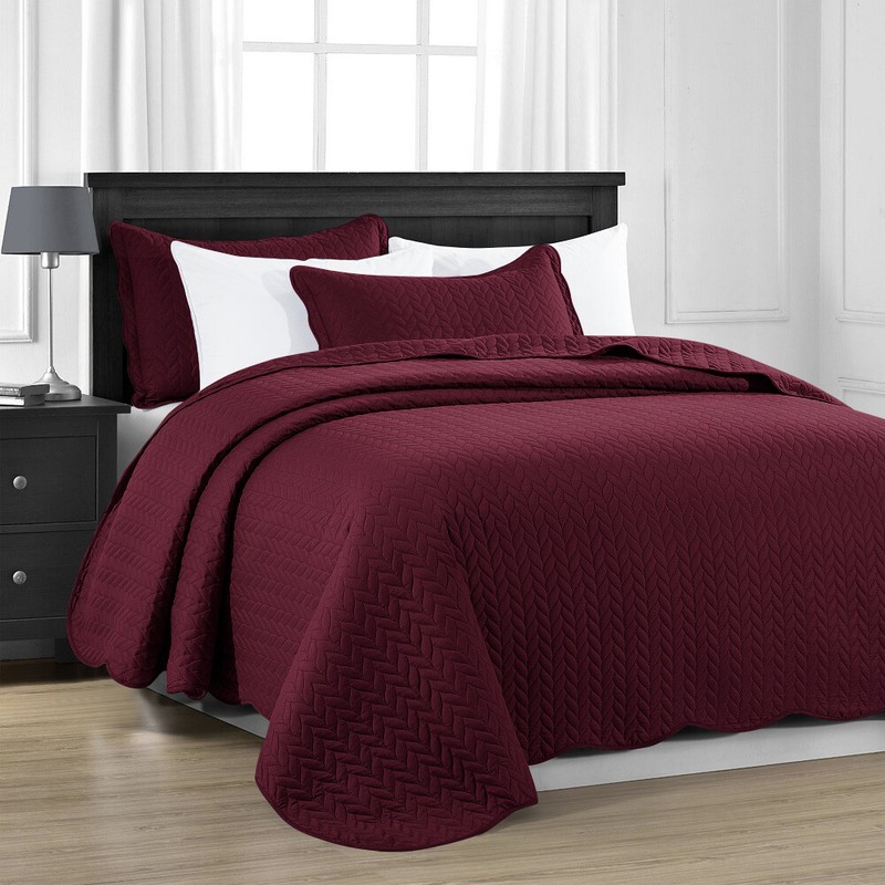 3 Piece Embossed Quilted Bedspread Set Twin Queen King Size Coverlet Bed Throws gallery