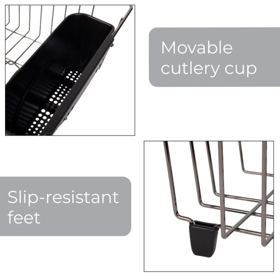 Mainstays Compact Dish Drainer Rack Chrome Black Kitchen Drying Tray gallery
