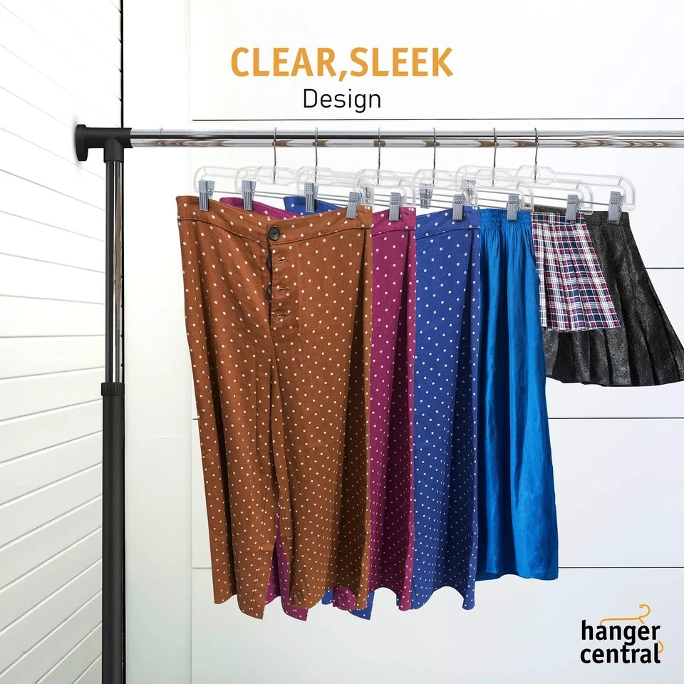 Premium 14 Inch Clear Pants Hangers with Adjustable Clips - 12 Pack Space-Sav... gallery