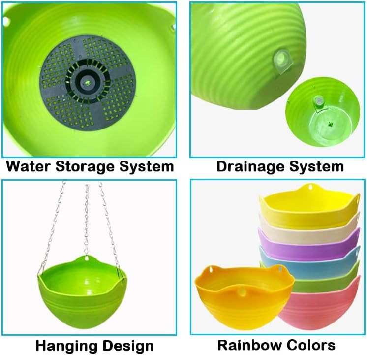 Colorful 8-Inch Self-Watering Hanging Planters - 7 Pack Plastic Pots gallery