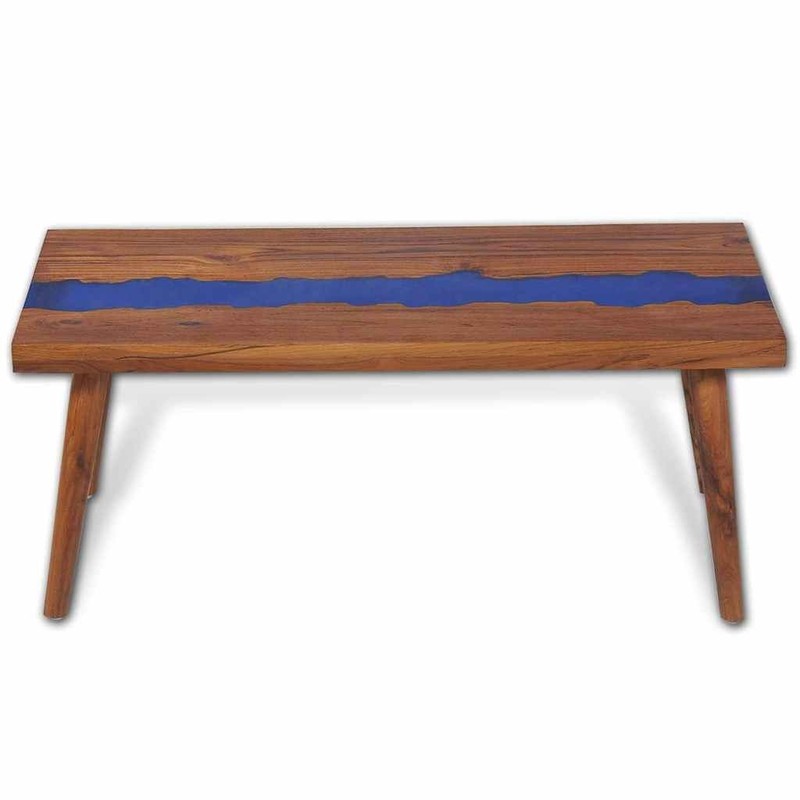vidaXL Coffee Table, Solid Teak Wood, 39.4''x19.7''x15.8'', Brown and Blue vida gallery