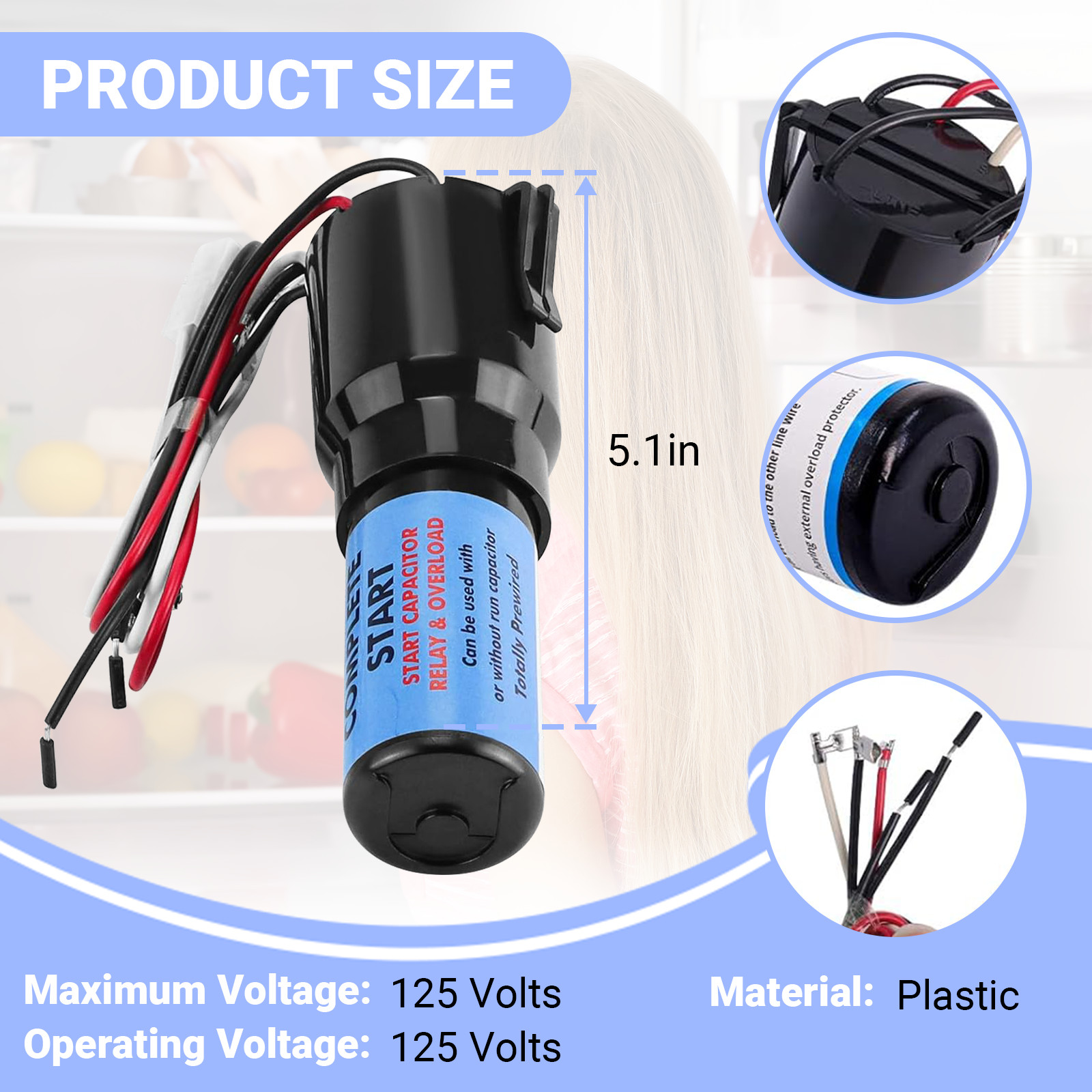 RCO410 3 in 1 Relay Hard Start Capacitor Kit For Refrigerator 1/4-1/3 9 Pack gallery