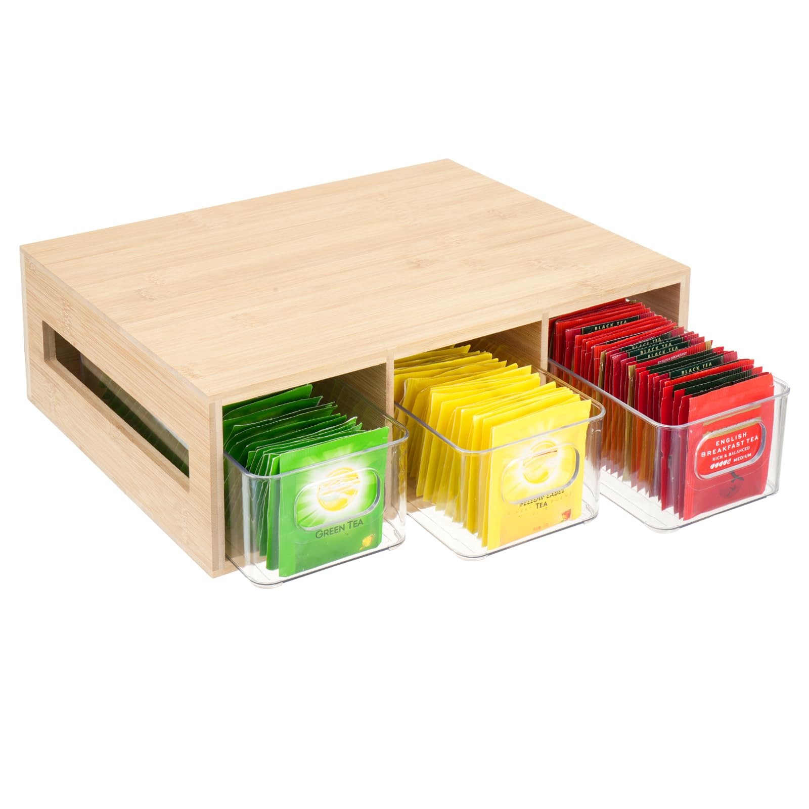 Bamboo Acrylic Tea Bag Organizer Storage Box With 3 Drawers Wooden Chest gallery