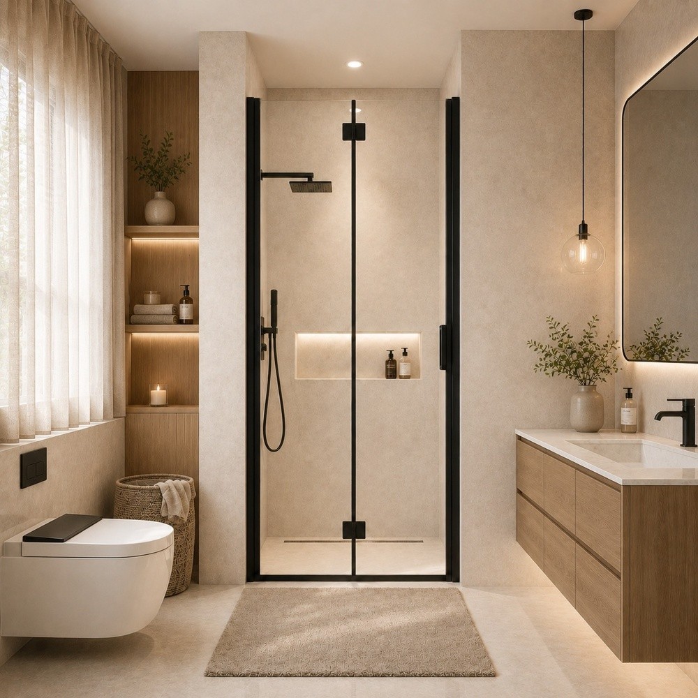 Semi-Frameless Folding Pivot Hinged Shower Door 32-33.2 in. W x 72 in. H,1/4" gallery