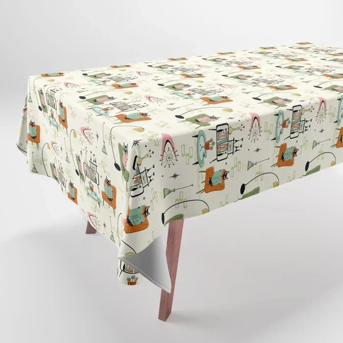 Simple Abstract Cute Cat Rocket Pattern Tablecloth Home Decor Rectangle Party gallery