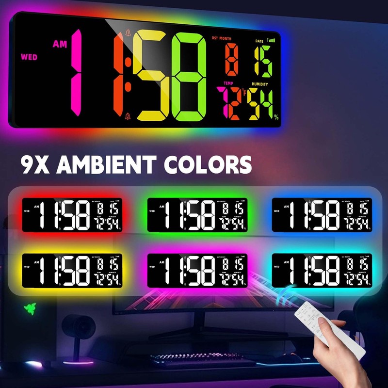 Large Digital Wall Clock 16.5", Count Down Timer, Bluetooth Sync Time, Alarm,... gallery