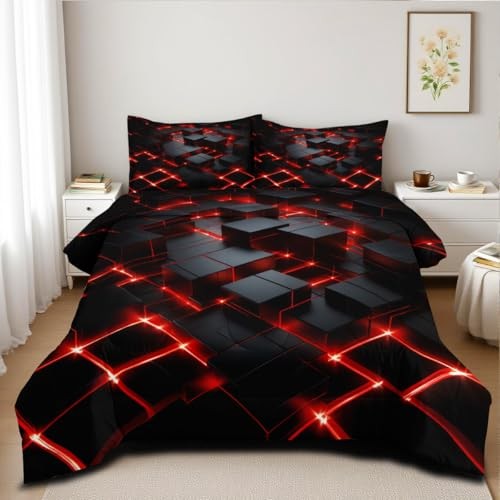 Red Black Geometric Comforter Set King Size King(104" x 90") Red-black Zzm1285 gallery
