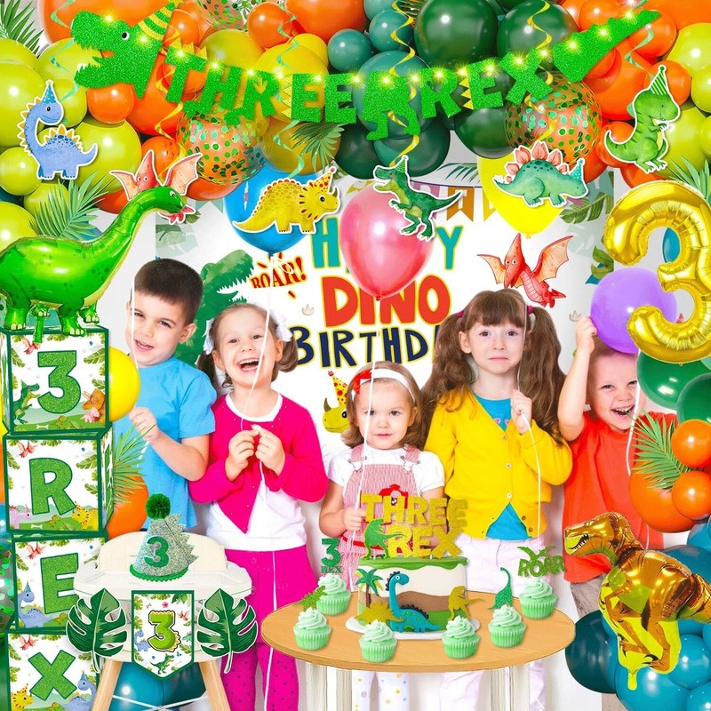 147pcs Three Rex Birthday Decorations,Dinosaur Party Decorations for 3 Years Old gallery