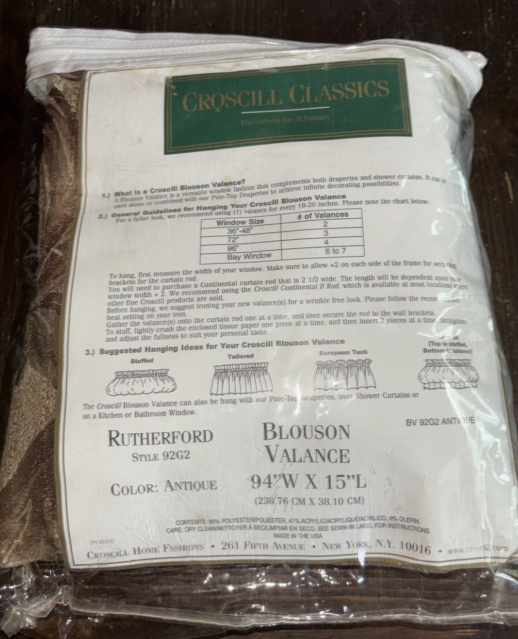 Croscill Classics Rutherford Blouson Valance 94in W x 15in Khaki..New gallery