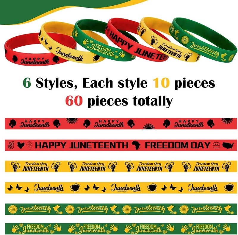 60 Pcs Juneteenth Rubber Bracelets Black History Month Party Favors Juneteenth P gallery
