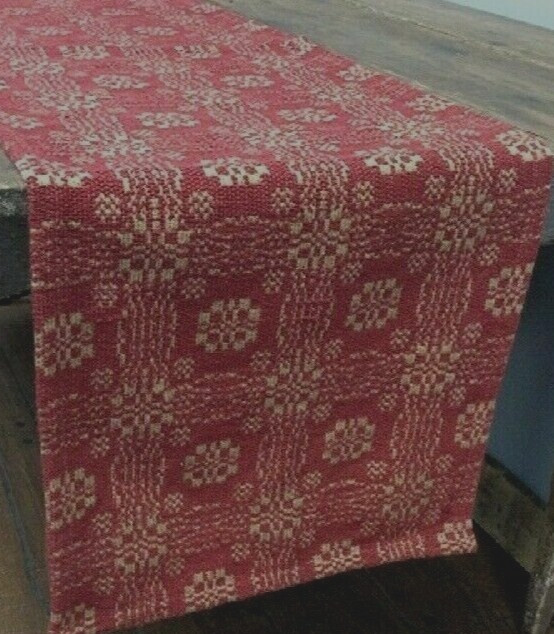 NEW PRIMITIVE RED TAN TABLE RUNNER 32" x 14" GETTYSBURG Farmhouse WOVEN Rustic