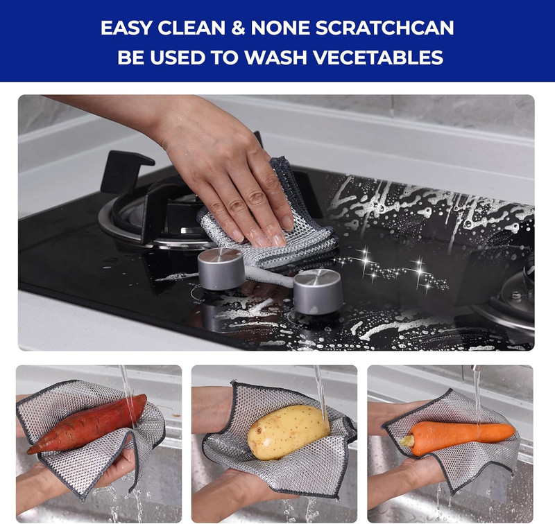 12 PCS 3-Layer Non-Scratch Steel Wire Dishcloths 7.87X7.87 for Kitchen Cleaning gallery
