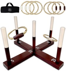 SWOOC Games – Rustic Ring Toss Game (All Weather) – Easy Setup & Extra Games …