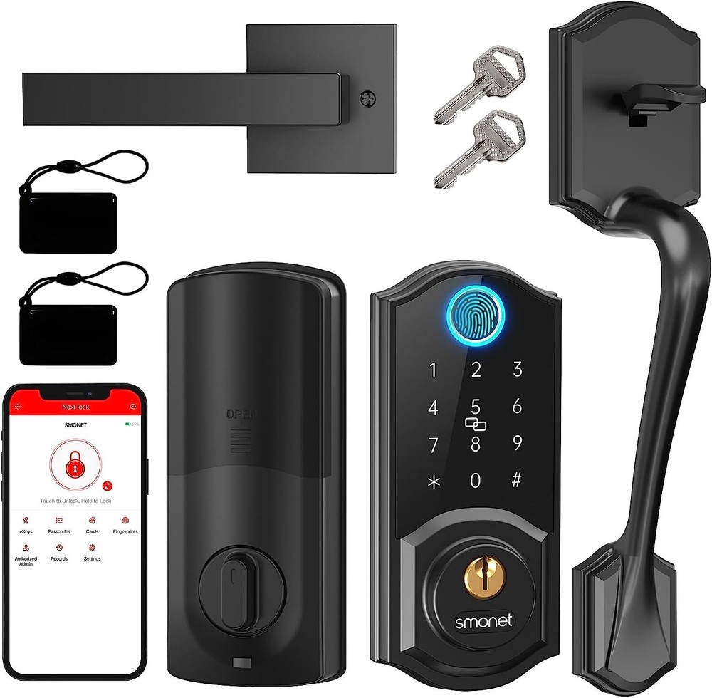 SMONET Smart Front Door Lock Set with Handle Keyless Fingerprint Keypad Deadbolt