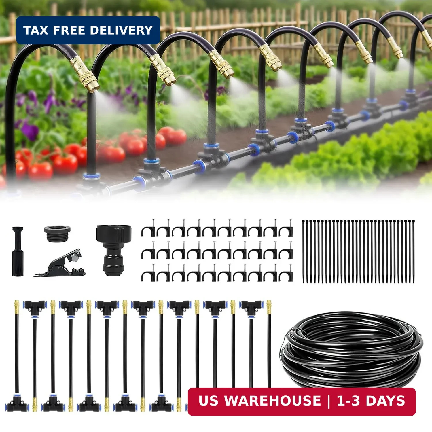 Automatic Drip Irrigation Kit - 50FT with Tool-Free Quick Connectors, 15 Copper gallery