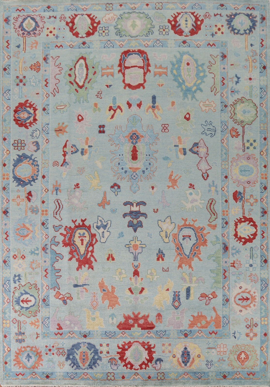 All-over Pattern Oushak Blue Area Rug 9x12 ft. Wool Hand-knotted Carpet gallery