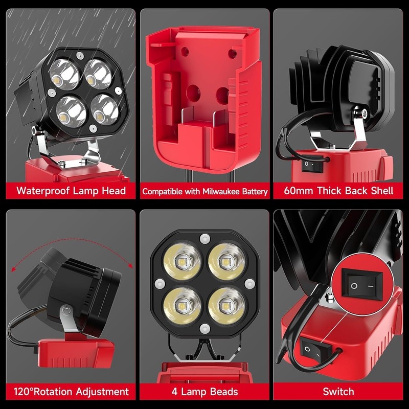 6000 Lumens LED Work Light - 2-Pack, 18V Battery Compatible with Safety Features gallery
