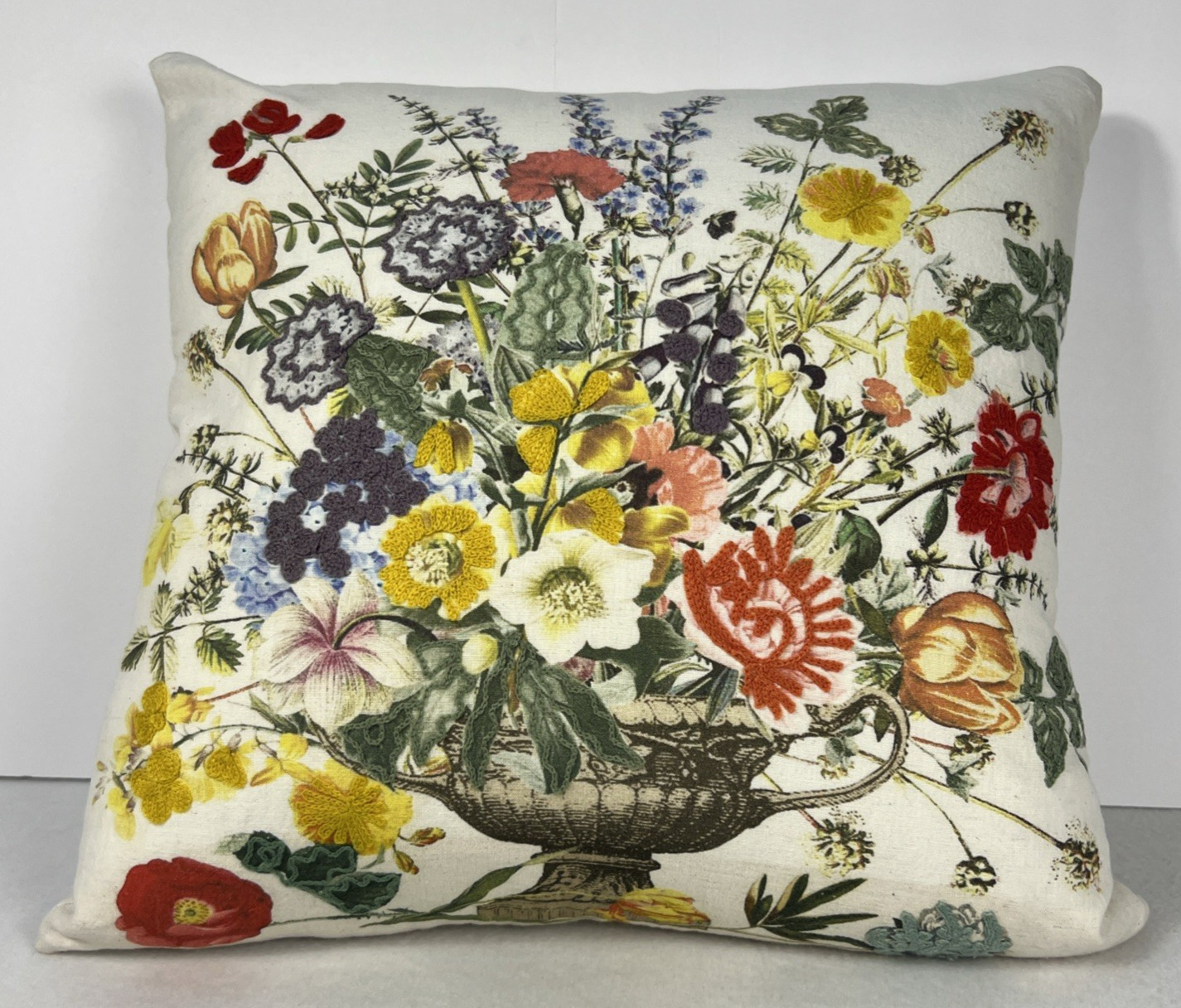2011 "Woven Path" Embroidered Over Printed/Painted Flowers 18 x 18 Linen gallery