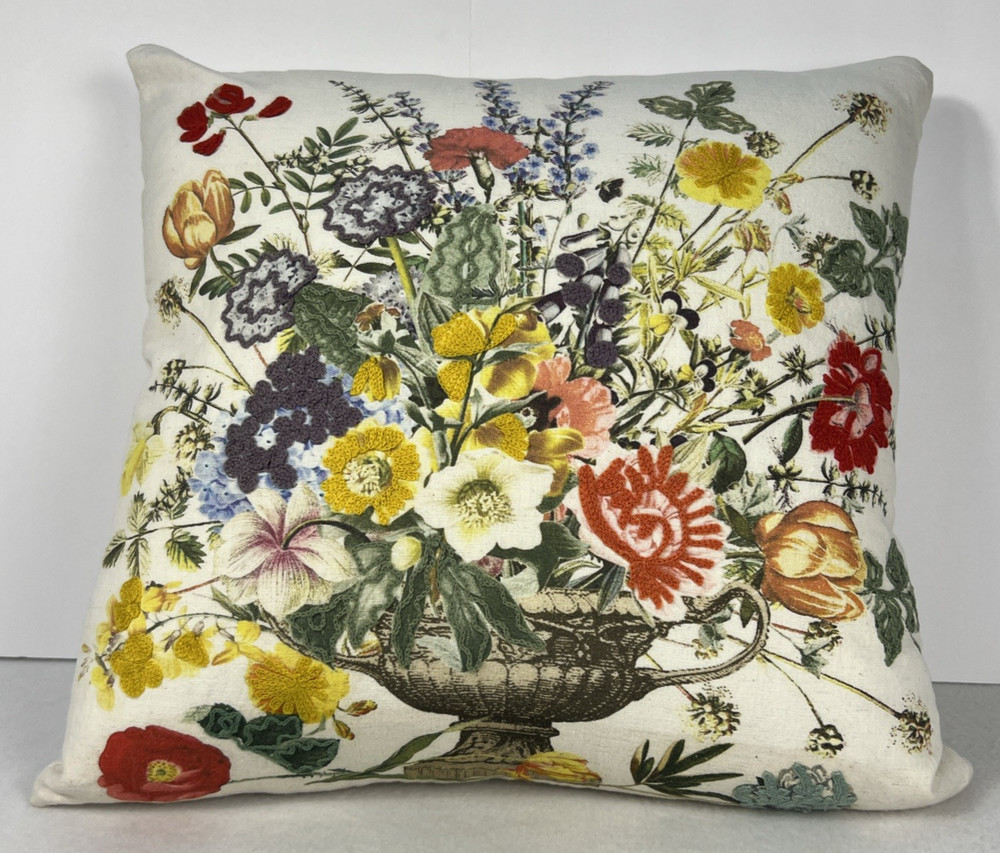2011 "Woven Path" Embroidered Over Printed/Painted Flowers 18 x 18 Linen