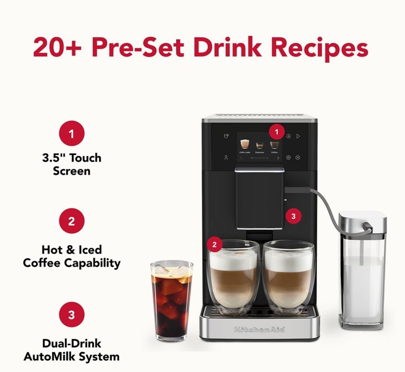KitchenAid Fully Automatic Espresso Machine KF4 Hot or Iced Coffee - Black Matte gallery