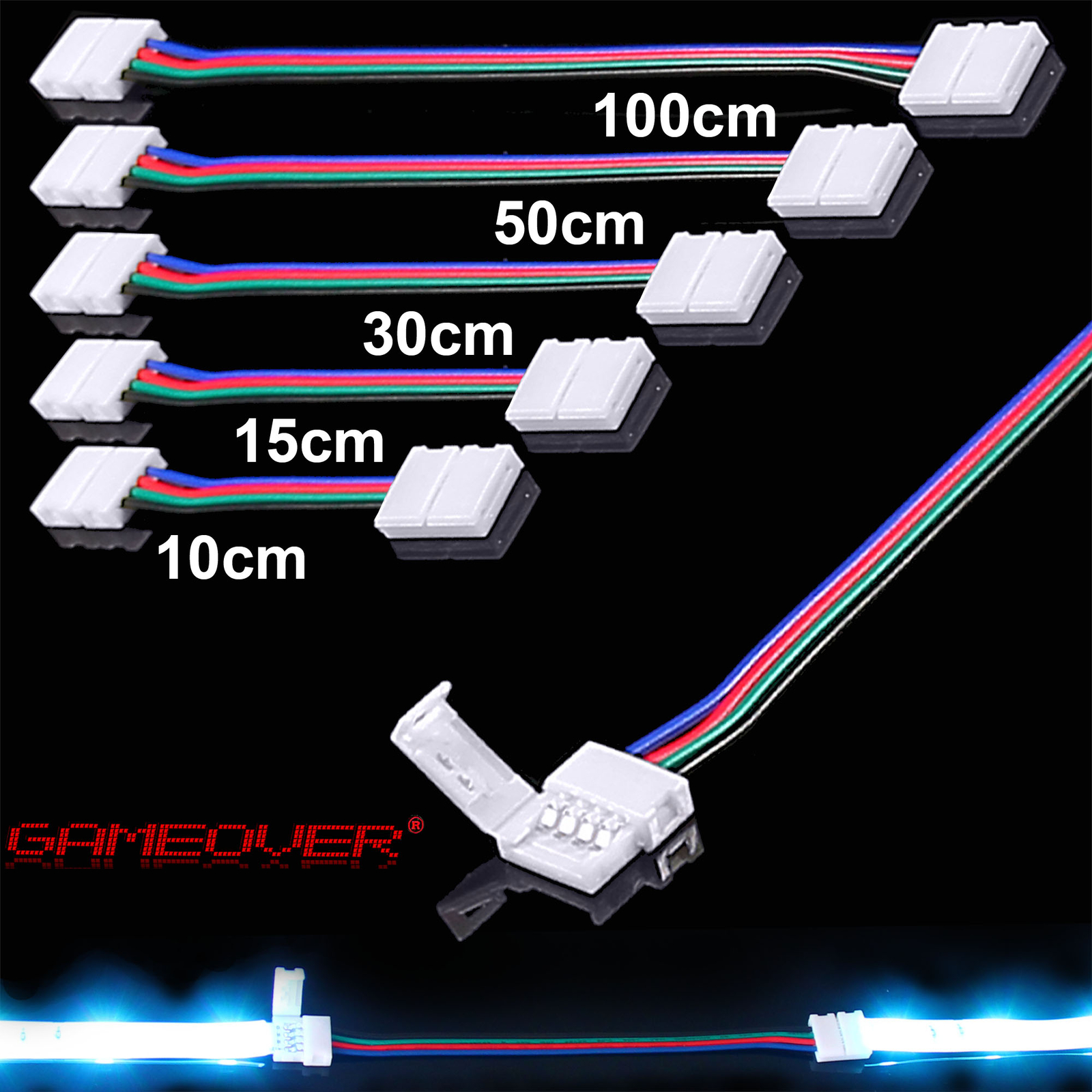 🔴 LED Schnell Verbinder RGB Strip 4 Pin 0,3m 0,5m 1m Meter Kabel Verlängerung gallery